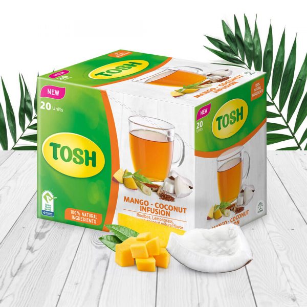 Tosh mango coconut infusion tea package
